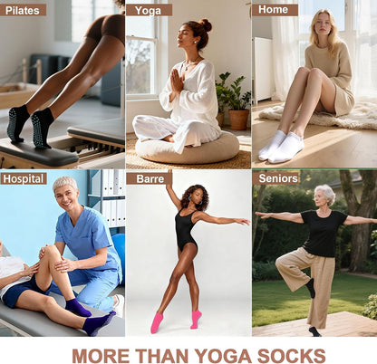 5 Pairs Pilates Socks with Grips for Women Non Slip Grip Yoga Crew Socks for Barre Hospital Barefoot Workout