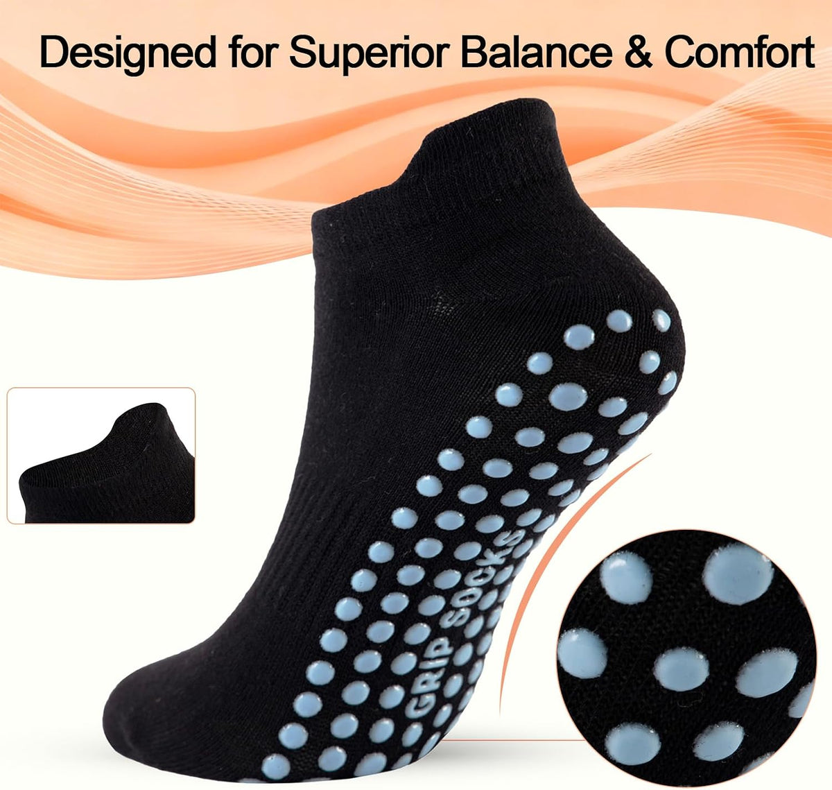 5 Pairs Pilates Socks with Grips for Women Non Slip Grip Yoga Crew Socks for Barre Hospital Barefoot Workout
