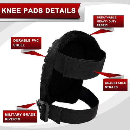 Professional Knee Pads for Work Construction with Heavy Duty Cap Foam Padding Gel Cushion Knee Pads for Men, Comfortable Adjustable Strong Strap, Military Grade Rivet for Flooring Gardening