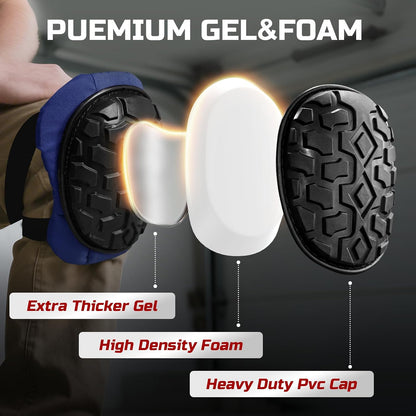 Professional Knee Pads for Work Construction with Heavy Duty Cap Foam Padding Gel Cushion Knee Pads for Men, Comfortable Adjustable Strong Strap, Military Grade Rivet for Flooring Gardening