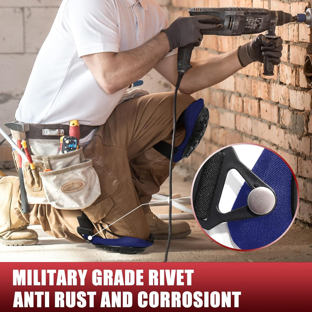 Professional Knee Pads for Work Construction with Heavy Duty Cap Foam Padding Gel Cushion Knee Pads for Men, Comfortable Adjustable Strong Strap, Military Grade Rivet for Flooring Gardening