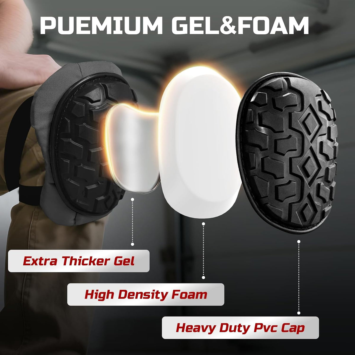 Professional Knee Pads for Work Construction with Heavy Duty Cap Foam Padding Gel Cushion Knee Pads for Men, Comfortable Adjustable Strong Strap, Military Grade Rivet for Flooring Gardening