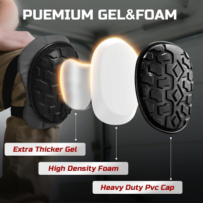 Professional Knee Pads for Work Construction with Heavy Duty Cap Foam Padding Gel Cushion Knee Pads for Men, Comfortable Adjustable Strong Strap, Military Grade Rivet for Flooring Gardening