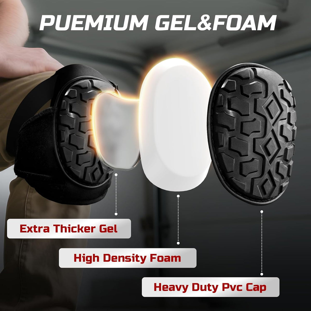 Professional Knee Pads for Work Construction with Heavy Duty Cap Foam Padding Gel Cushion Knee Pads for Men, Comfortable Adjustable Strong Strap, Military Grade Rivet for Flooring Gardening