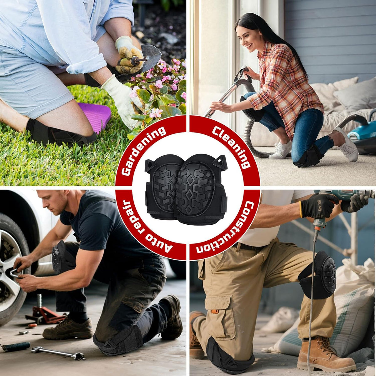 Professional Knee Pads for Work Construction with Heavy Duty Cap Foam Padding Gel Cushion Knee Pads for Men, Comfortable Adjustable Strong Strap, Military Grade Rivet for Flooring Gardening