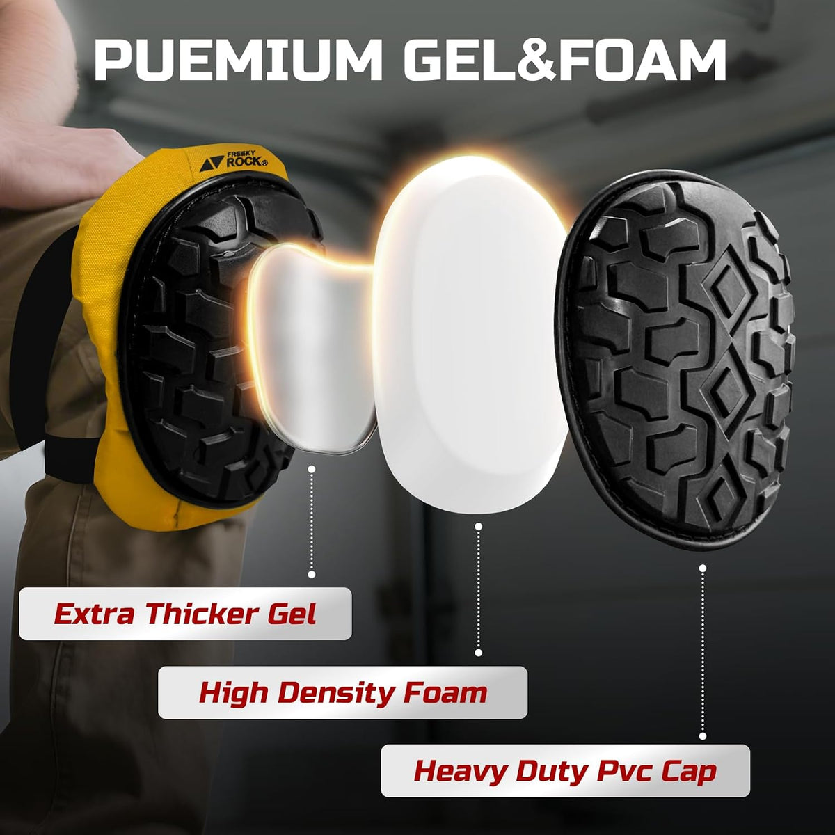 Professional Knee Pads for Work Construction with Heavy Duty Cap Foam Padding Gel Cushion Knee Pads for Men, Comfortable Adjustable Strong Strap, Military Grade Rivet for Flooring Gardening