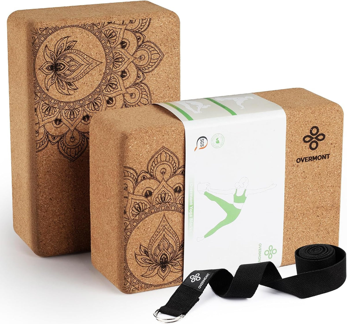 Cork Yoga Blocks 2 pack with 8ft Strap Natural Cork Bricks