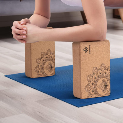 Cork Yoga Blocks 2 pack with 8ft Strap Natural Cork Bricks
