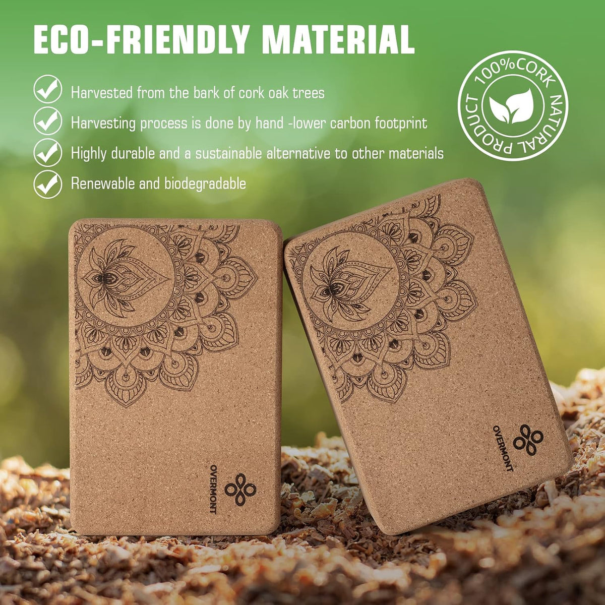Cork Yoga Blocks 2 pack with 8ft Strap Natural Cork Bricks