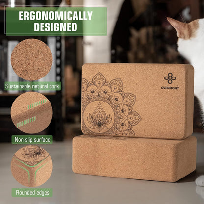 Cork Yoga Blocks 2 pack with 8ft Strap Natural Cork Bricks