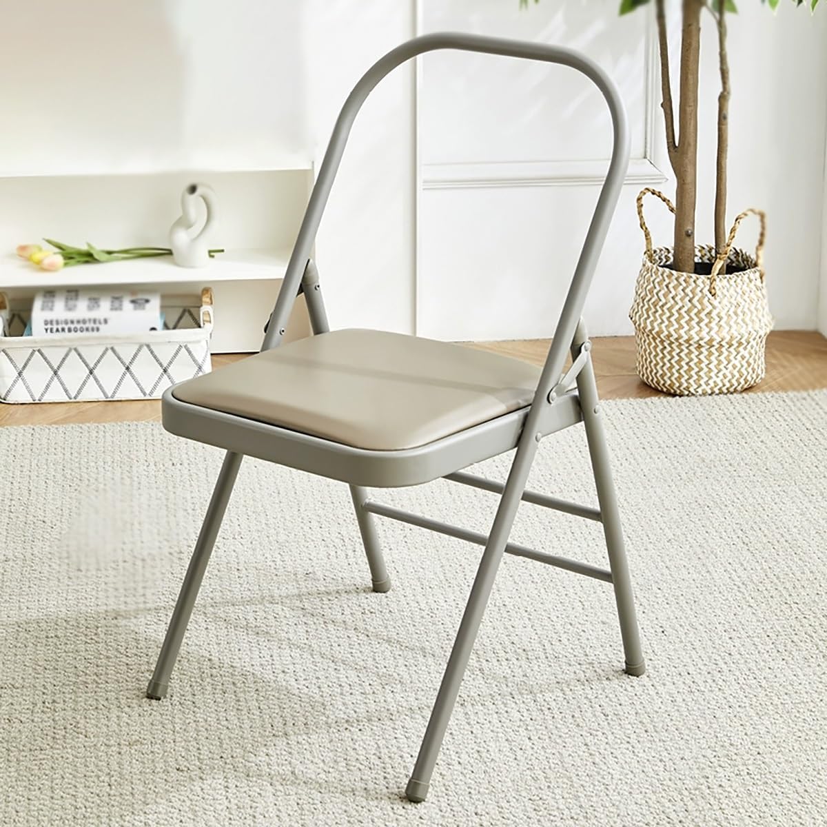 Backless Yoga Chair for Adults Foldable Yoga Auxiliary Chair W/Non-Slip Feet, Metal Folding Handstand Training Tool Chair for Yoga Beginner, Capacity Within 100kg/220lbs(Camel)