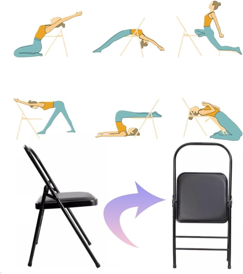 Backless Yoga Chair for Adults Foldable Yoga Auxiliary Chair W/Non-Slip Feet, Metal Folding Handstand Training Tool Chair for Yoga Beginner, Capacity Within 100kg/220lbs(Camel)