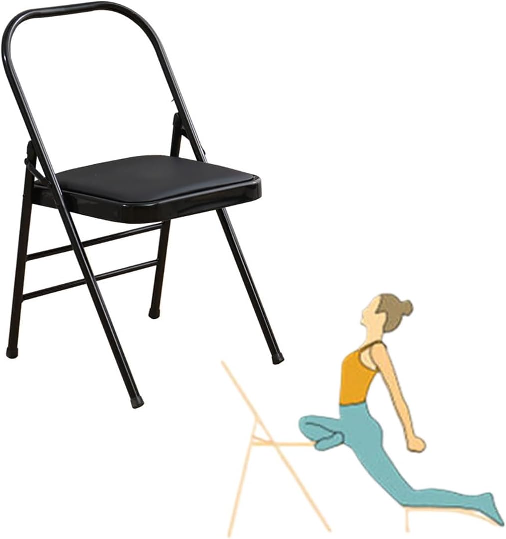 Backless Yoga Chair for Adults Foldable Yoga Auxiliary Chair W/Non-Slip Feet, Metal Folding Handstand Training Tool Chair for Yoga Beginner, Capacity Within 100kg/220lbs(Camel)