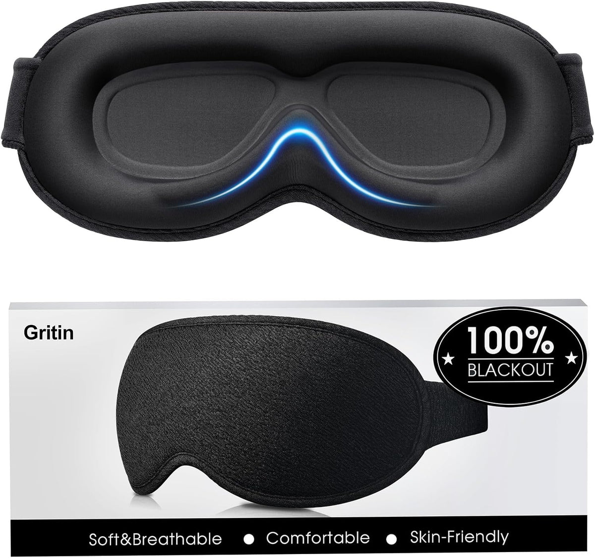 100% Blackout Sleep Eye Mask for Women Men, Zero Pressure Sleep Mask