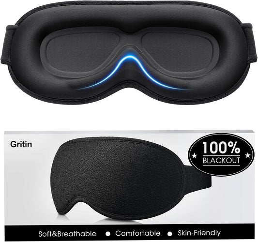100% Blackout Sleep Eye Mask for Women Men, Zero Pressure Sleep Mask