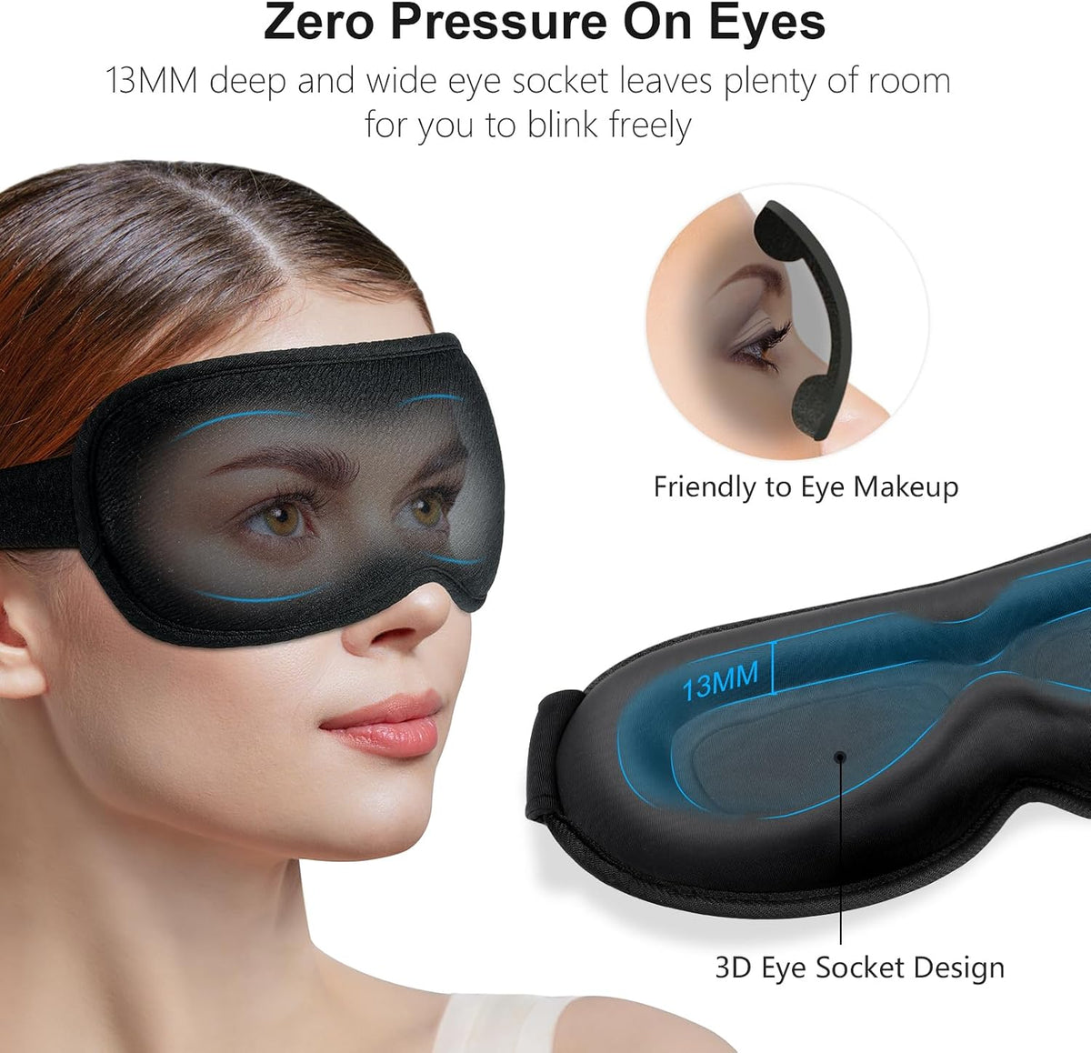 100% Blackout Sleep Eye Mask for Women Men, Zero Pressure Sleep Mask