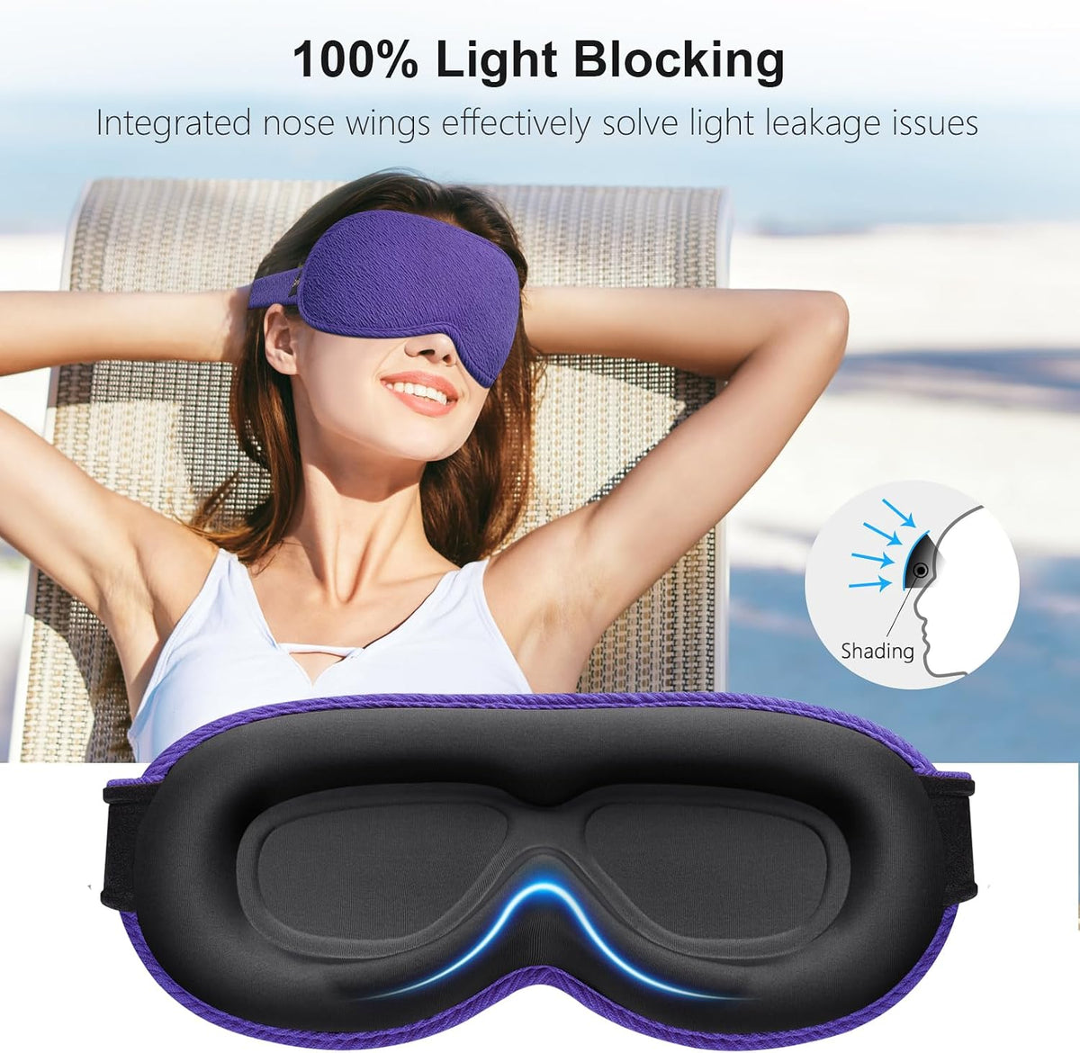 100% Blackout Sleep Eye Mask for Women Men, Zero Pressure Sleep Mask