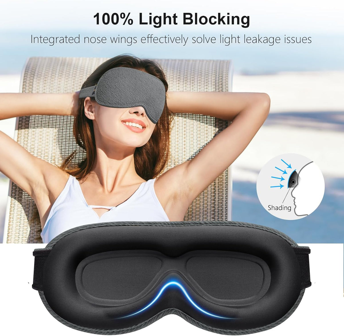 100% Blackout Sleep Eye Mask for Women Men, Zero Pressure Sleep Mask