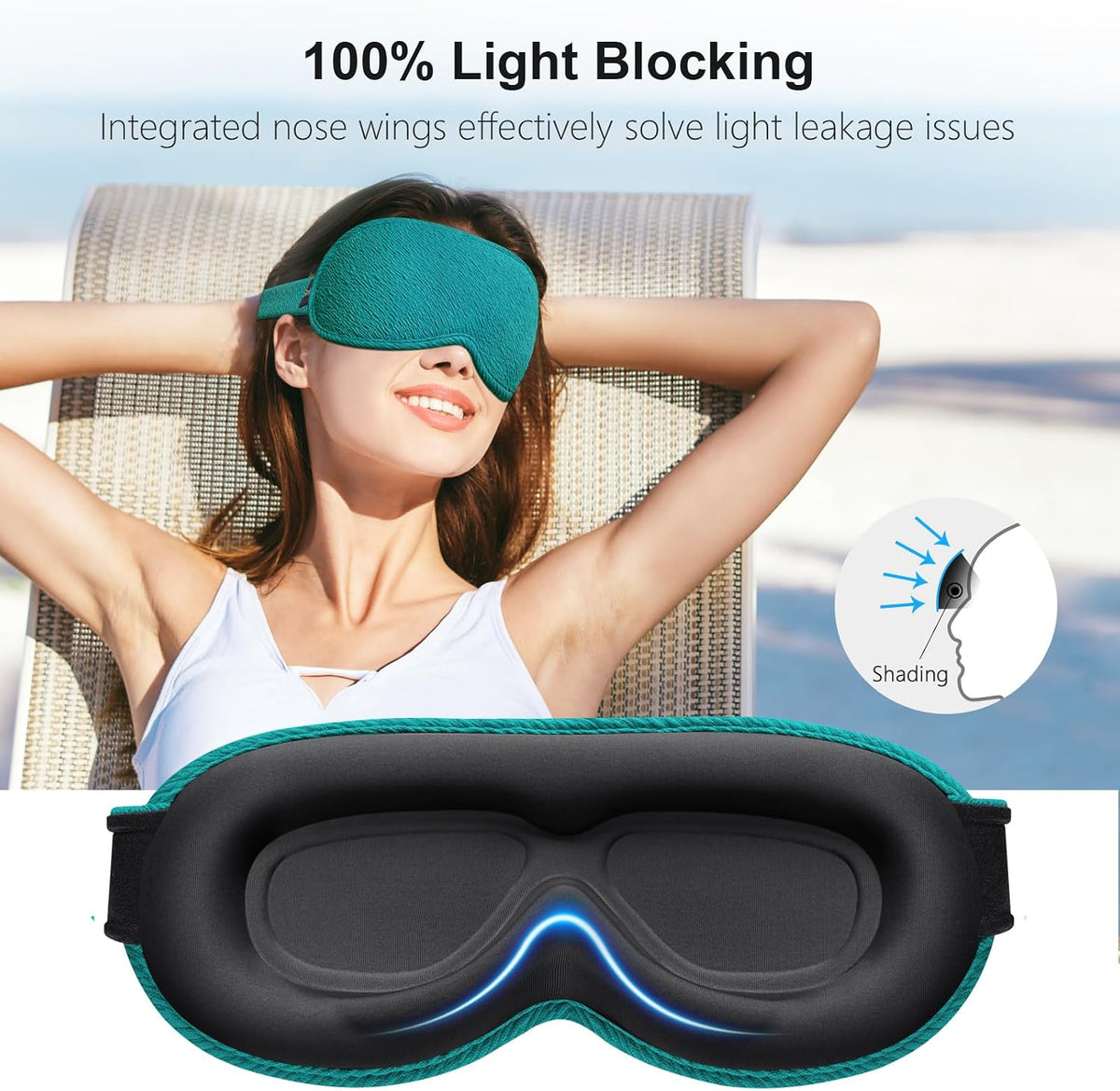 100% Blackout Sleep Eye Mask for Women Men, Zero Pressure Sleep Mask