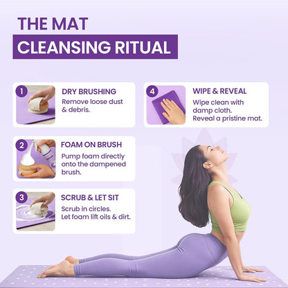 Foaming Yoga Mat Cleaner Spray Kit, Plant Based Non Toxic Mat Cleaner with Brush and Microfiber Cloth, Yoga Essentials for Women and Men, Pilates Mat Care, Lavender
