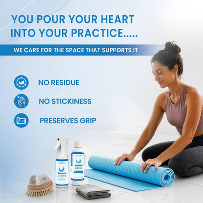 Foaming Yoga Mat Cleaner Spray Kit, Plant Based Non Toxic Mat Cleaner with Brush and Microfiber Cloth, Yoga Essentials for Women and Men, Pilates Mat Care, Lavender