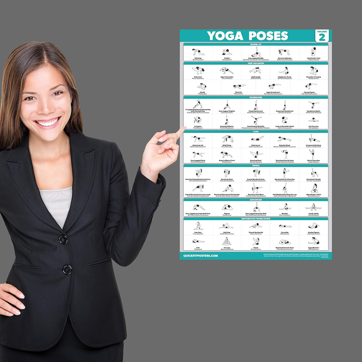 4 Pack - Yoga Poses Poster Volume 1, 2 & 3 + Yoga Positions with Yoga Blocks - Beginner Yoga Position Exercise Charts - English and Sanskrit Names