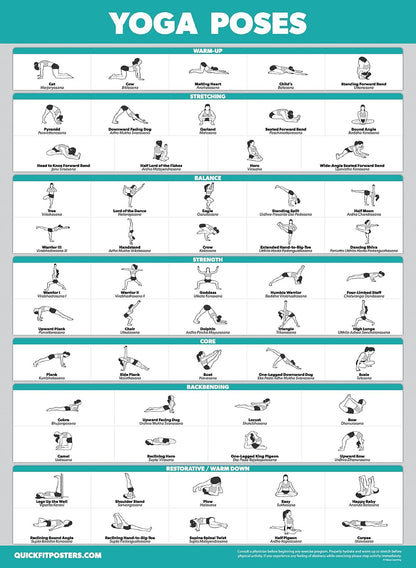 4 Pack - Yoga Poses Poster Volume 1, 2 & 3 + Yoga Positions with Yoga Blocks - Beginner Yoga Position Exercise Charts - English and Sanskrit Names