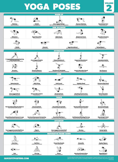4 Pack - Yoga Poses Poster Volume 1, 2 & 3 + Yoga Positions with Yoga Blocks - Beginner Yoga Position Exercise Charts - English and Sanskrit Names