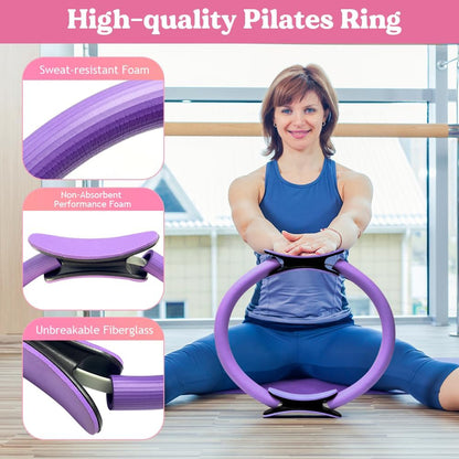 Pilates Ring 13 Piece Set,Pilates Kit for Women Exercise Equipment Accessories Deformation Magic Circle with Padded Handles, Workouts Ball, Guide & Bag, Resistance Bands for Legs Arms and Thighs