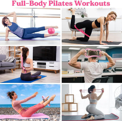Pilates Ring 13 Piece Set,Pilates Kit for Women Exercise Equipment Accessories Deformation Magic Circle with Padded Handles, Workouts Ball, Guide & Bag, Resistance Bands for Legs Arms and Thighs