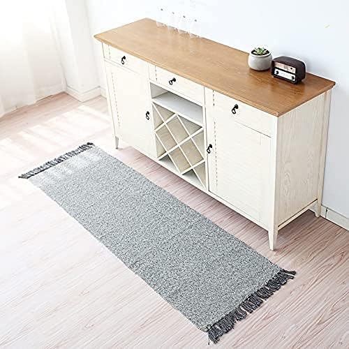 Cotton Bathroom Rug Reversible Laundry Room Rag Rug. Hand Woven Yoga mat Entryway Runner Kitchen Bathroom Bedroom Dorm (23"x80", Silver)