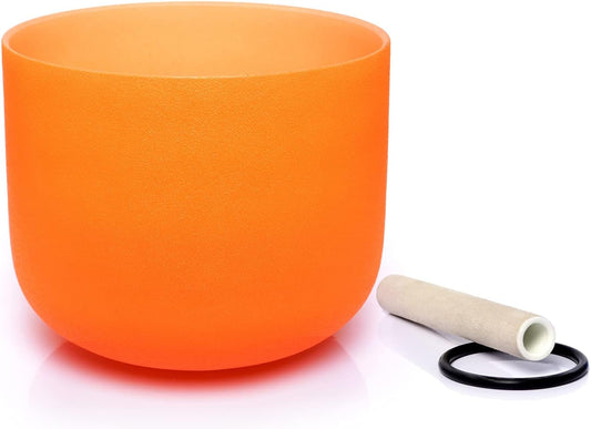 D Note Sacral Chakra Orange Colored Quartz Frosted Crystal Singing Bowl 8 inch