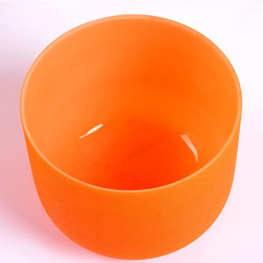 D Note Sacral Chakra Orange Colored Quartz Frosted Crystal Singing Bowl 8 inch