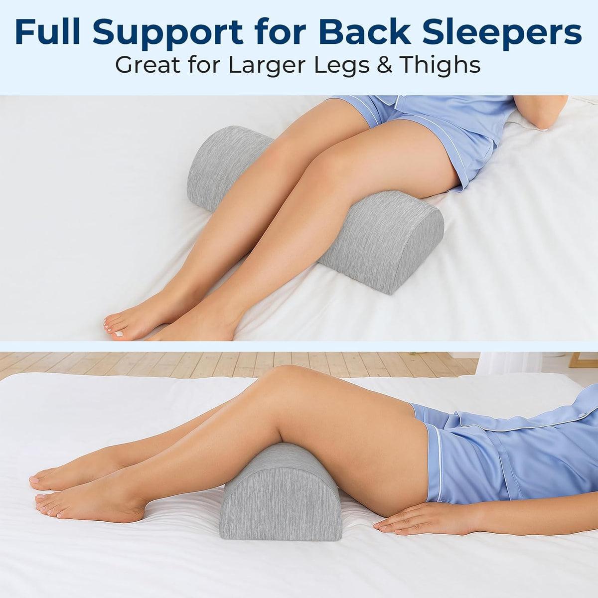 Knee Pillow for Back Sleeping – Half Moon Bolster Pillow for Legs, Under Knee Pillow for Sleeping on Back, Memory Foam Leg Pillow for Back Pain, Gray