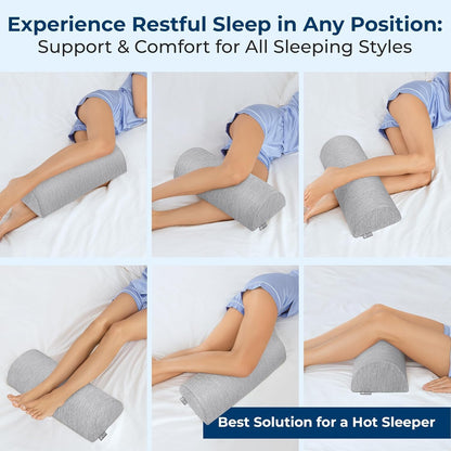 Knee Pillow for Back Sleeping – Half Moon Bolster Pillow for Legs, Under Knee Pillow for Sleeping on Back, Memory Foam Leg Pillow for Back Pain, Gray