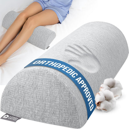 Knee Pillow for Back Sleeping – Half Moon Bolster Pillow for Legs, Under Knee Pillow for Sleeping on Back, Memory Foam Leg Pillow for Back Pain, Gray