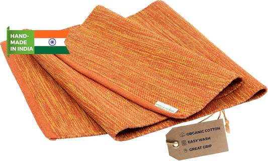 Organic Cotton Yoga Mat - Non Slip Hand-Woven Foldable Yoga Rug Provides Excellent Comfort, Traction & Support - Travel Extra Thick Yoga Mats for Indoor & Outdoor Use - 24 x 72 Inches