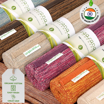 Organic Cotton Yoga Mat - Non Slip Hand-Woven Foldable Yoga Rug Provides Excellent Comfort, Traction & Support - Travel Extra Thick Yoga Mats for Indoor & Outdoor Use - 24 x 72 Inches