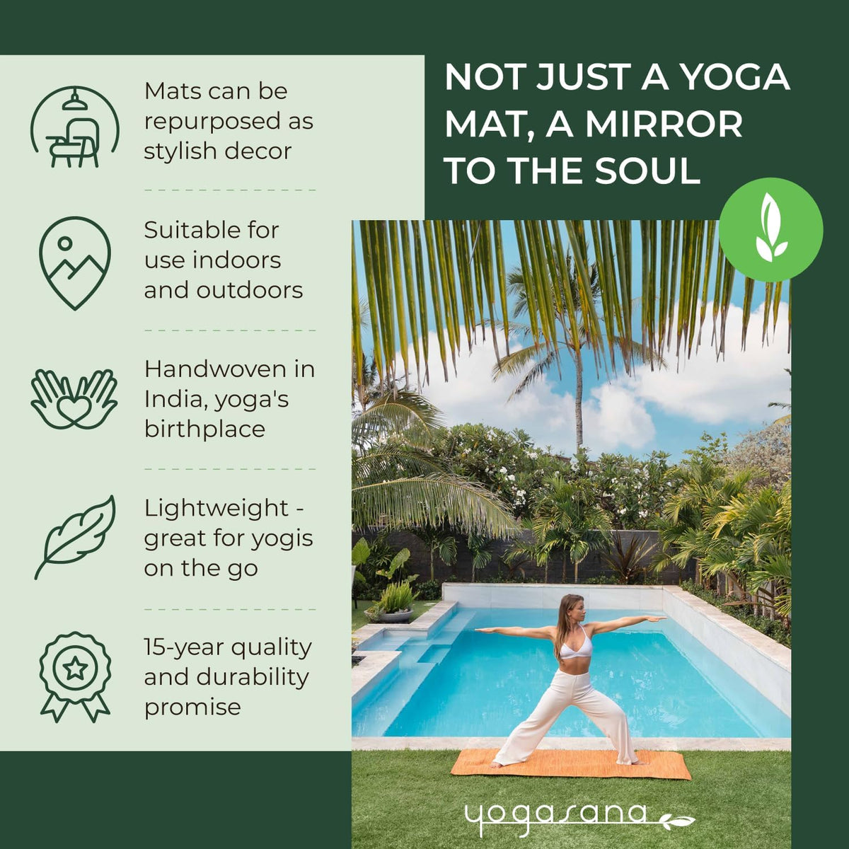 Organic Cotton Yoga Mat - Non Slip Hand-Woven Foldable Yoga Rug Provides Excellent Comfort, Traction & Support - Travel Extra Thick Yoga Mats for Indoor & Outdoor Use - 24 x 72 Inches