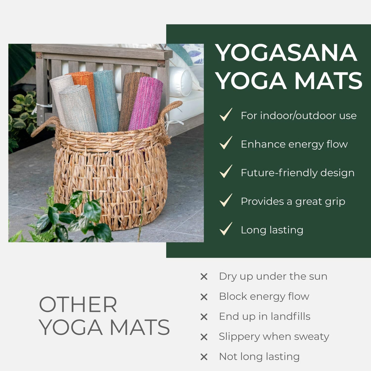 Organic Cotton Yoga Mat - Non Slip Hand-Woven Foldable Yoga Rug Provides Excellent Comfort, Traction & Support - Travel Extra Thick Yoga Mats for Indoor & Outdoor Use - 24 x 72 Inches