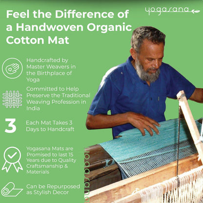 Organic Cotton Yoga Mat - Non Slip Hand-Woven Foldable Yoga Rug Provides Excellent Comfort, Traction & Support - Travel Extra Thick Yoga Mats for Indoor & Outdoor Use - 24 x 72 Inches
