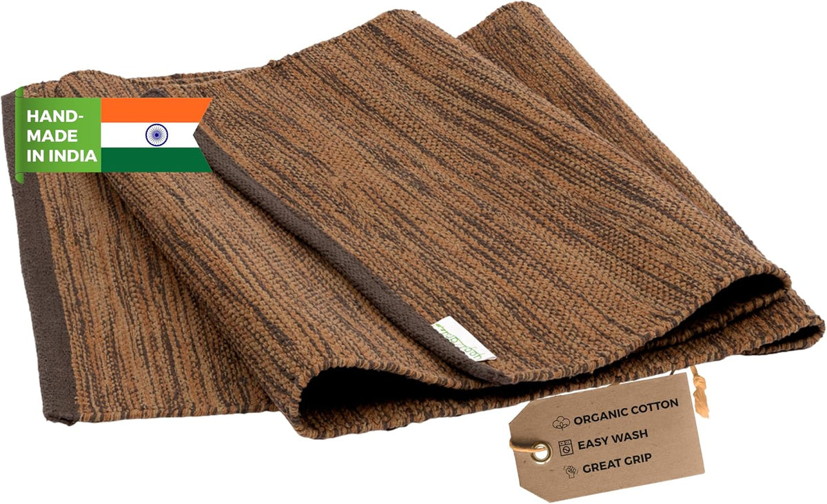 Organic Cotton Yoga Mat - Non Slip Hand-Woven Foldable Yoga Rug Provides Excellent Comfort, Traction & Support - Travel Extra Thick Yoga Mats for Indoor & Outdoor Use - 24 x 72 Inches