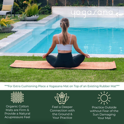 Organic Cotton Yoga Mat - Non Slip Hand-Woven Foldable Yoga Rug Provides Excellent Comfort, Traction & Support - Travel Extra Thick Yoga Mats for Indoor & Outdoor Use - 24 x 72 Inches