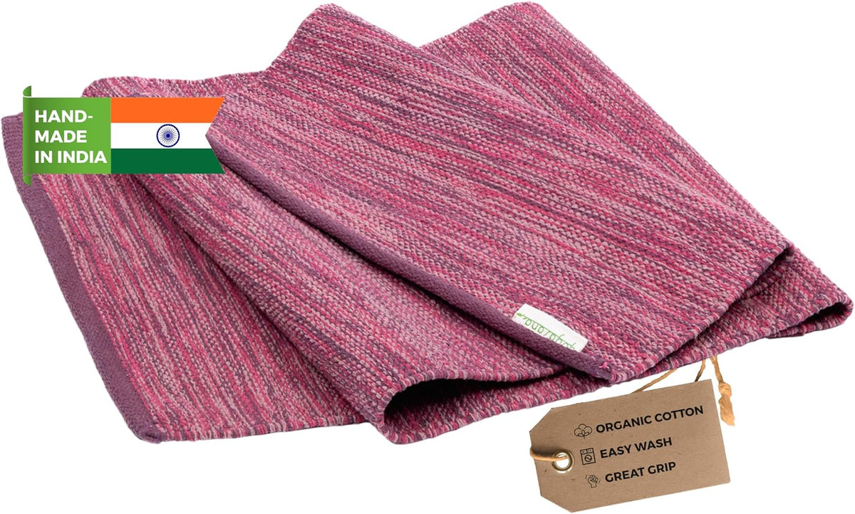 Organic Cotton Yoga Mat - Non Slip Hand-Woven Foldable Yoga Rug Provides Excellent Comfort, Traction & Support - Travel Extra Thick Yoga Mats for Indoor & Outdoor Use - 24 x 72 Inches