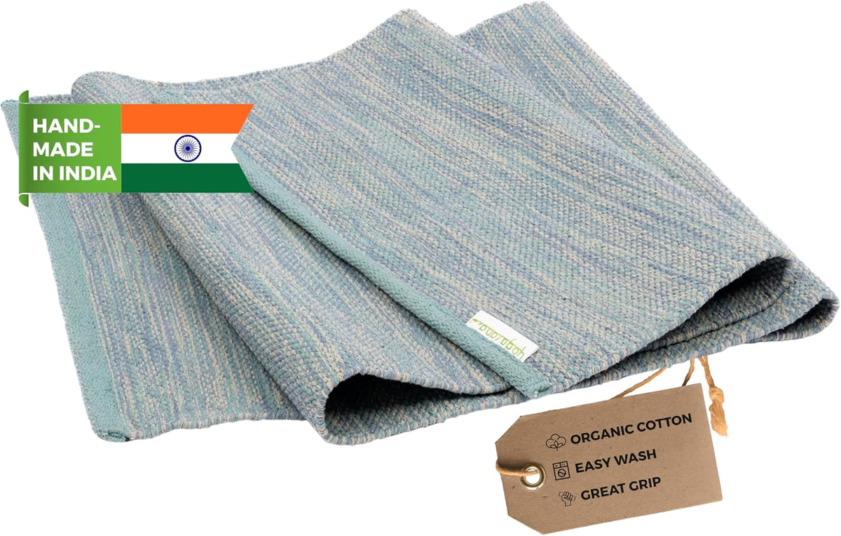 Organic Cotton Yoga Mat - Non Slip Hand-Woven Foldable Yoga Rug Provides Excellent Comfort, Traction & Support - Travel Extra Thick Yoga Mats for Indoor & Outdoor Use - 24 x 72 Inches