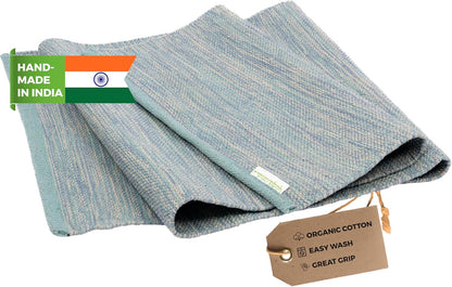 Organic Cotton Yoga Mat - Non Slip Hand-Woven Foldable Yoga Rug Provides Excellent Comfort, Traction & Support - Travel Extra Thick Yoga Mats for Indoor & Outdoor Use - 24 x 72 Inches