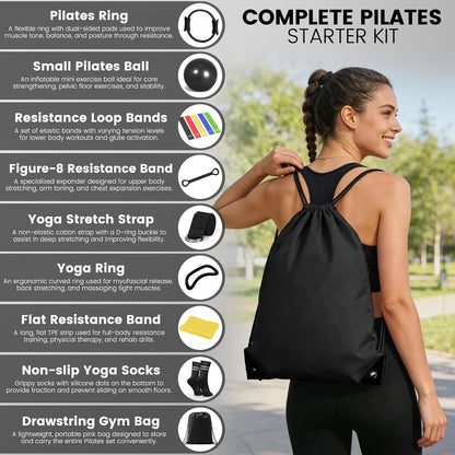 Pilates Kit for Women 13PCS, Pilates Ring Ball Resistance Bands Workout Set
