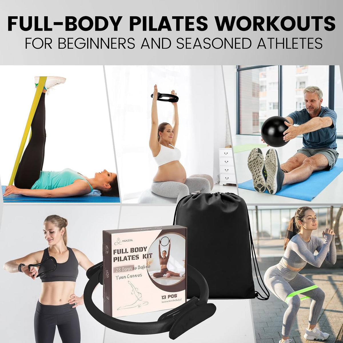 Pilates Kit for Women 13PCS, Pilates Ring Ball Resistance Bands Workout Set