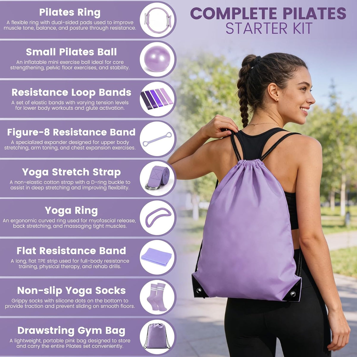 Pilates Kit for Women 13PCS, Pilates Ring Ball Resistance Bands Workout Set