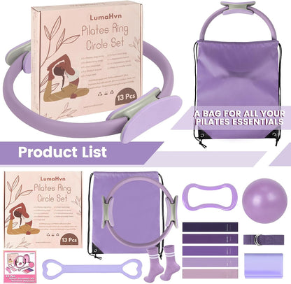Pilates Kit for Women 13PCS, Pilates Ring Ball Resistance Bands Workout Set